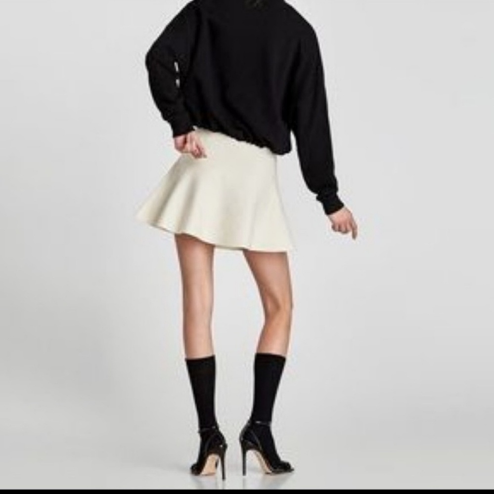 Zara Knit High Waist Fluted Skirt w/ Faux Fur Trim - Picture 4 of 7